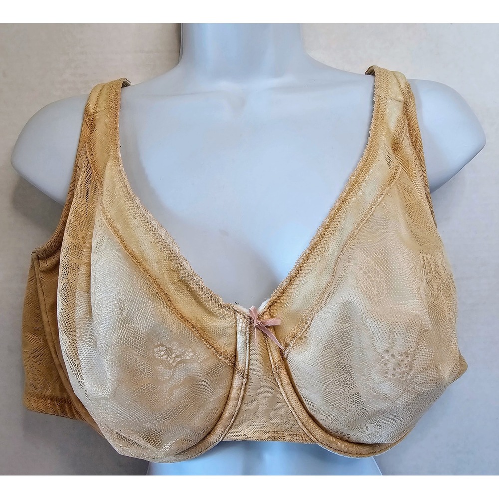 Cacique 46DD Beige Modern Lace Full‎ Coverage Smoothing Underwire Bra Plus Size